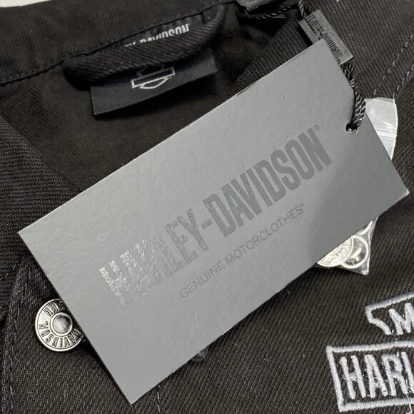 NEW HARLEY DAVIDSON Mens Jacket Black Size 3XL Denim Button Down Embroidered - Picture 10 of 12